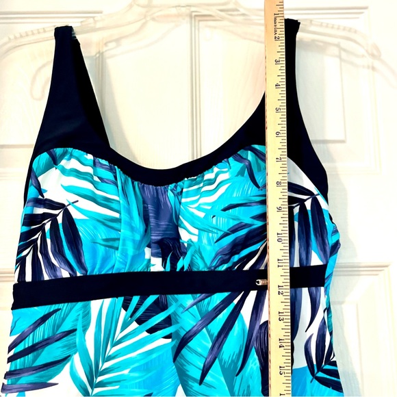 Navy and Teal Tropical Swimwear Halter Top Palm Leaf With Navy Blue Trim Size L - Picture 8 of 12